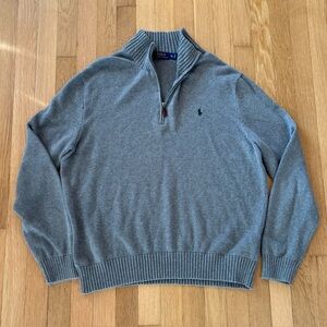 Vintage Polo Ralph Lauren Ribbed Sweater Quarter Zip Size XL Grey Leather Zip